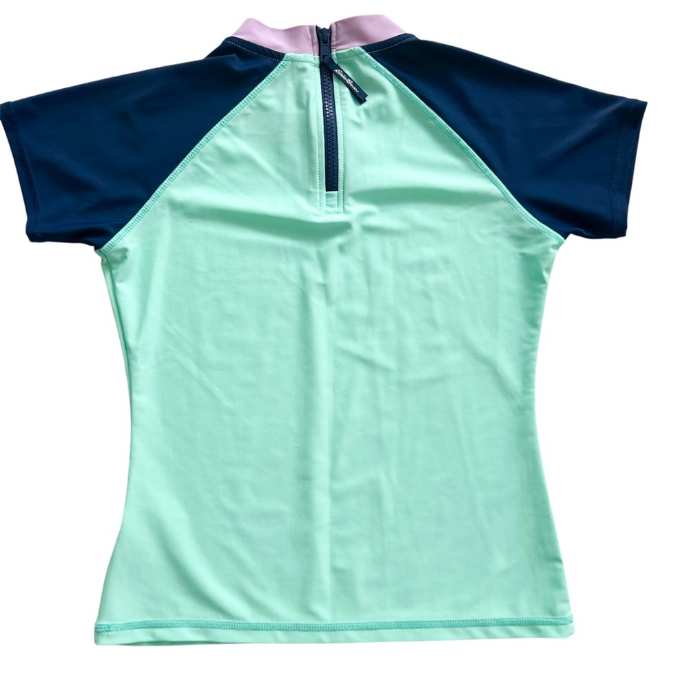 Eddie Bauer Kids Swim Rashguard SS Top Back Neck 1/4 Zip Colorblock Sz Med 10/12 - Picture 5 of 9